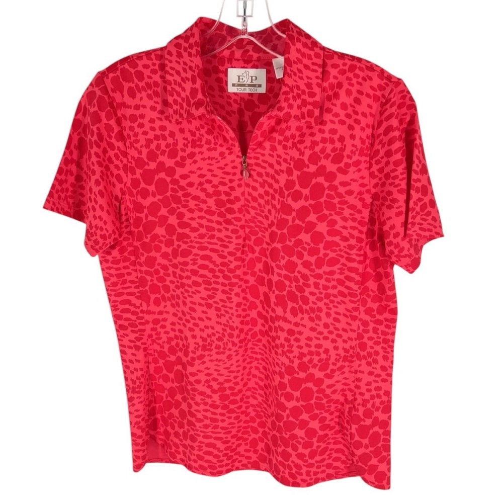EP Pro Golf Polo Shirt Womens Size Small Coral Red Animal Print Solar-Tech NEW